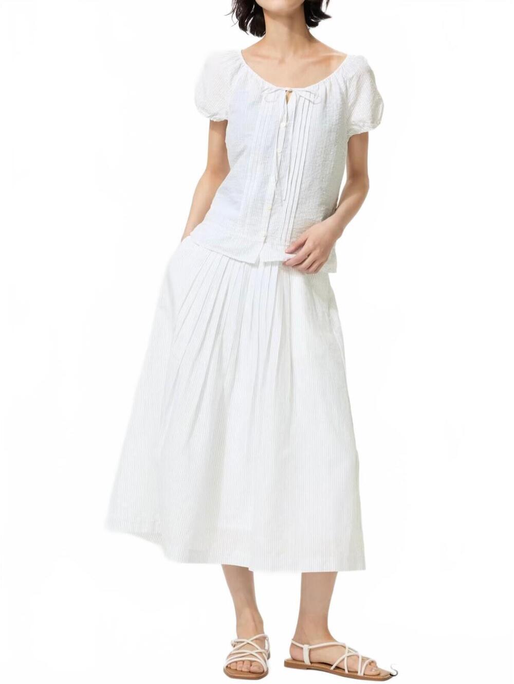 Uniqlo Linen Blend Tuck Long Skirt NWT Off White XXL